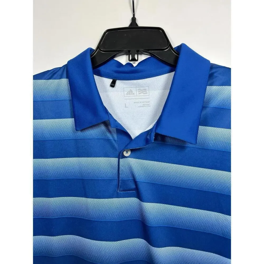Adidas Golf Polo Shirt Men’s Large Performance Blue Stripe Lightweight